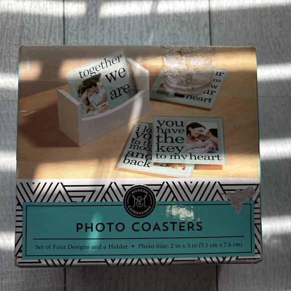 Modern Expressions Photo Coasters with Holder – Set of 4 - Picture 2 of 16